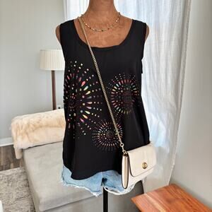 Desigual 'Say Something Nice' Artsy Tank Top Black Cutout Layered Multicolor L